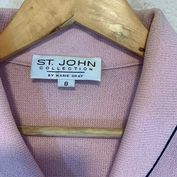 St John Collection Cardigan Sweater Size 8 Pink and Navy Blue Luxury Classy Chic - Picture 3 of 6